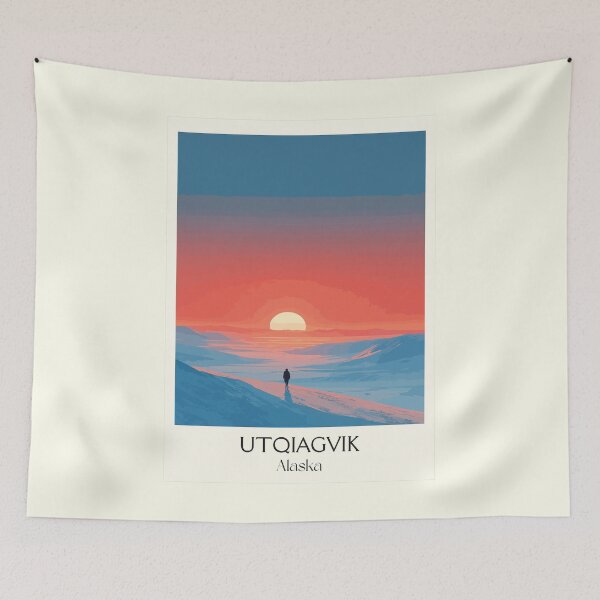 Item preview, Utqiagvik Alaska Retro Travel Design | Arctic Coast Midnight Sun Illustration designed and sold by TuncGK.