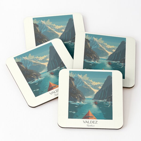 Item preview, Valdez Alaska Vintage Travel Art | Kayaking in Prince William Sound Fjord designed and sold by TuncGK.