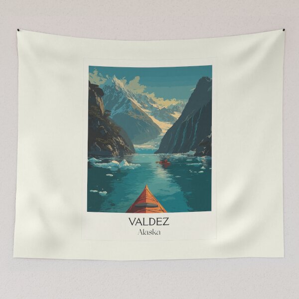 Item preview, Valdez Alaska Vintage Travel Art | Kayaking in Prince William Sound Fjord designed and sold by TuncGK.