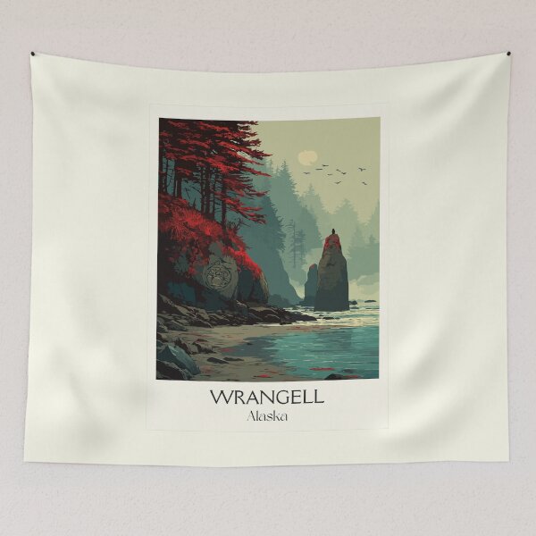 Item preview, Wrangell Alaska Retro Travel Design | Anan Creek and Coastal Scenery Art designed and sold by TuncGK.