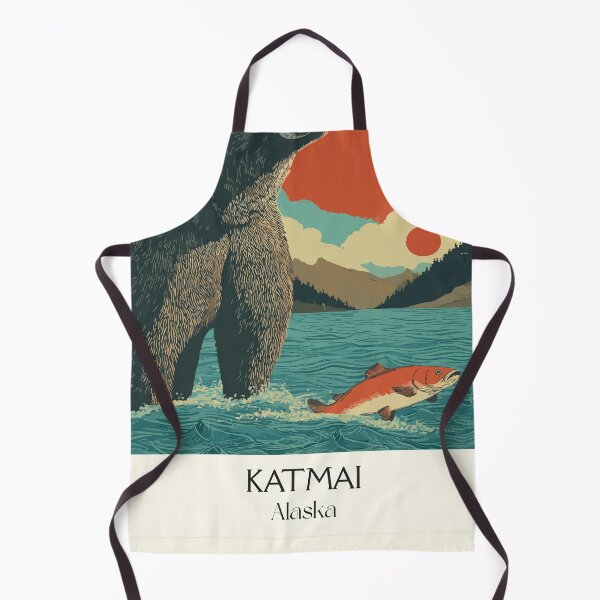 Item preview, Katmai Alaska Vintage Travel Art | National Park Brown Bear and Salmon Design designed and sold by TuncGK.