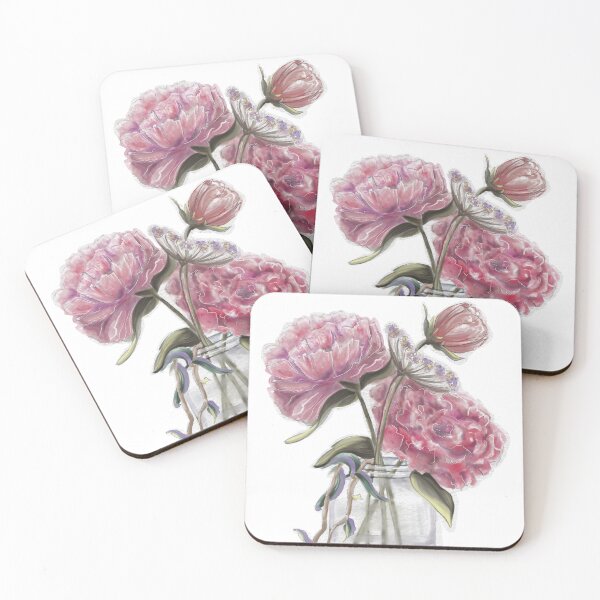 Item preview, Pink Peony Flowers Watercolor Art - Floral Vase Wall Decor Print designed and sold by HeidiArtist.