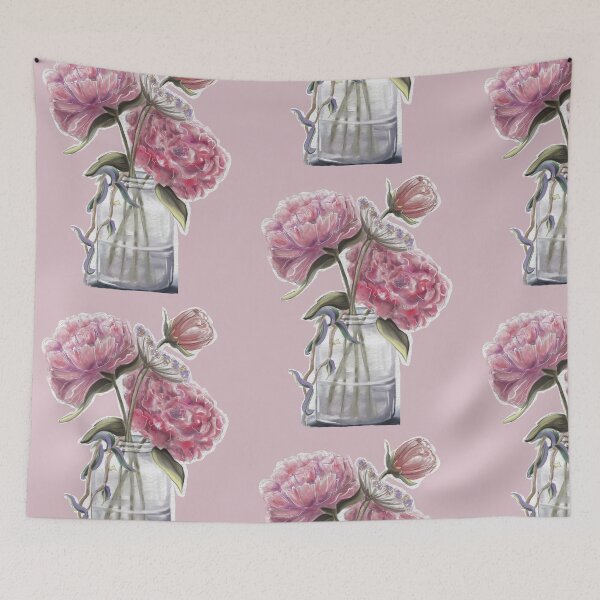Item preview, Pink Peony Flowers Watercolor Art - Floral Vase Wall Decor Print designed and sold by HeidiArtist.