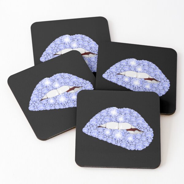 Item preview, Blue Diamond Lips – Sparkly Crystal Lip Design in Icy Blue and White on Black | Glam Pop Art Aesthetic designed and sold by Dragonfly-10.