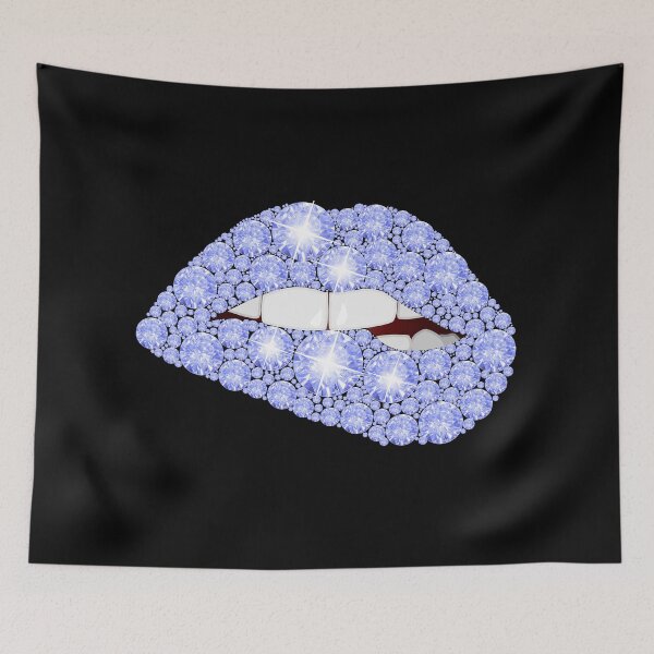 Item preview, Blue Diamond Lips – Sparkly Crystal Lip Design in Icy Blue and White on Black | Glam Pop Art Aesthetic designed and sold by Dragonfly-10.
