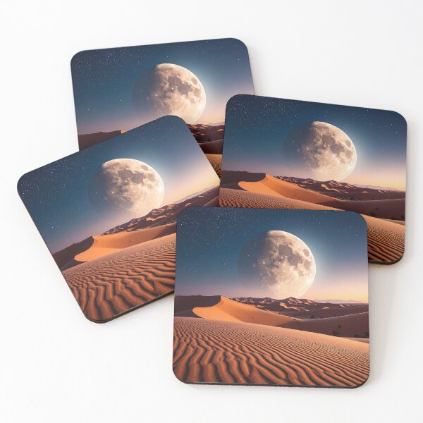 Item preview, Surreal landscape with a giant moon over the desert dunes designed and sold by raynanlago.