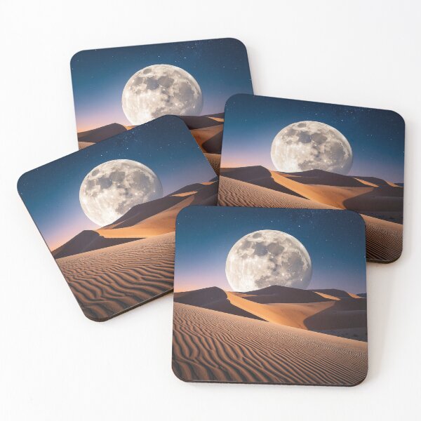 Item preview, Surreal landscape with a giant moon over the desert dunes designed and sold by raynanlago.
