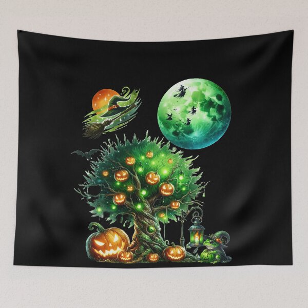 Item preview,  Green halloween and glowing pumpkins and green moon designed and sold by DżodżoJoy.