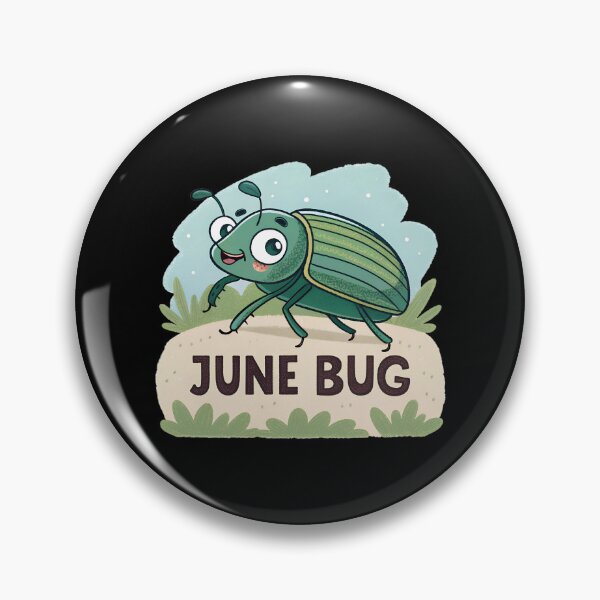 Item preview, Playful June Bug Cartoon – Flat Green Insect Illustration with Vintage Lettering designed and sold by VividOrganica.