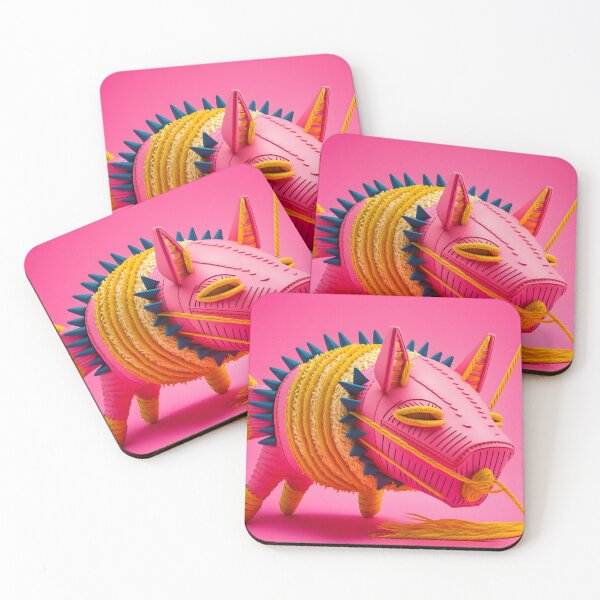Item preview, Mexican holiday pinata monster or cute fantastic beast mutant creature on bright pink background. AI Generative content designed and sold by dvoevnore.