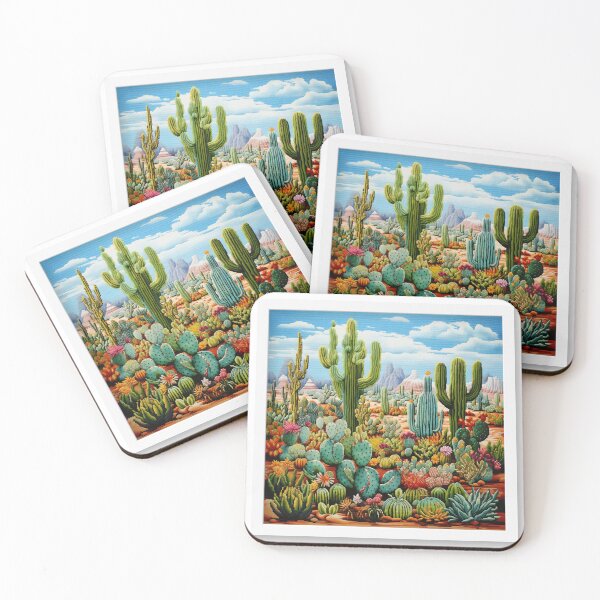 Item preview, embroidery handcraft cactus landscape colorful needle painting designed and sold by G-M-Designs.