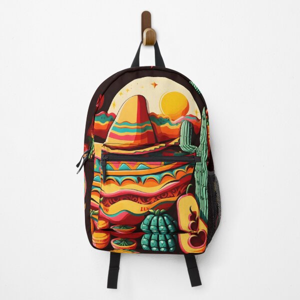 Item preview, Mexican holiday Cinco de Mayo, May 5 pattern on black background with Mexican traditional national ethnic symbols flags flowers decorations guitar hat cactuses bright details. AI Generative content designed and sold by dvoevnore.
