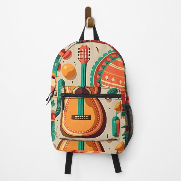 Item preview, Mexican holiday Cinco de Mayo, May 5 retro style pattern background with Mexican traditional national ethnic symbols flags, flowers, decorations, guitar, hat, cactuses. AI Generative content designed and sold by dvoevnore.