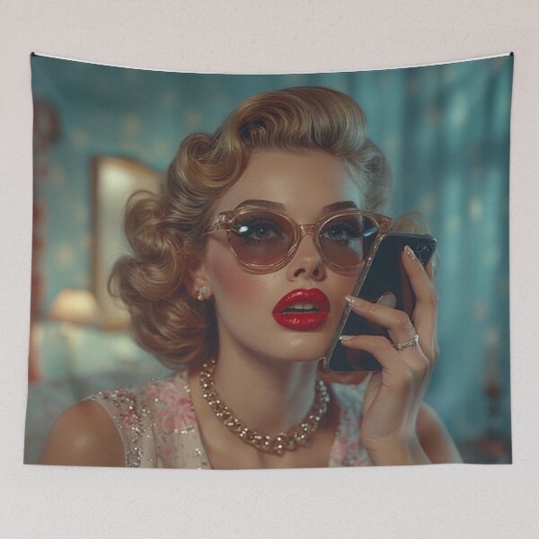 Item preview, Retro Glam Lady On Cell Phone designed and sold by TheDarkWardrobe.
