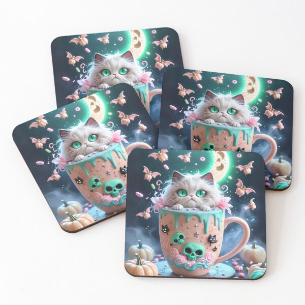 Item preview, ミント色の瞳の魔法猫！おばけスイーツマグカップ designed and sold by CamillaCreation.