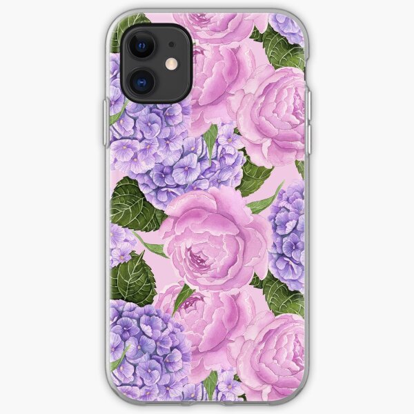 Hydrangea and peony pattern iPhone Soft Case