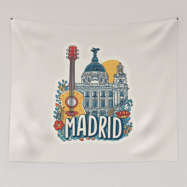 Item preview, Madrid Spain Vintage Travel Sticker - Retro Cityscape & Flamenco Design designed and sold by Blurbean.