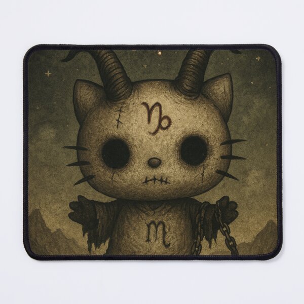 Item preview, Dark Capricorn: zodiac cat with goat horns and chains designed and sold by art-emissa.