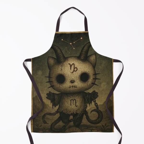 Item preview, Dark Capricorn: zodiac cat with goat horns and chains designed and sold by art-emissa.