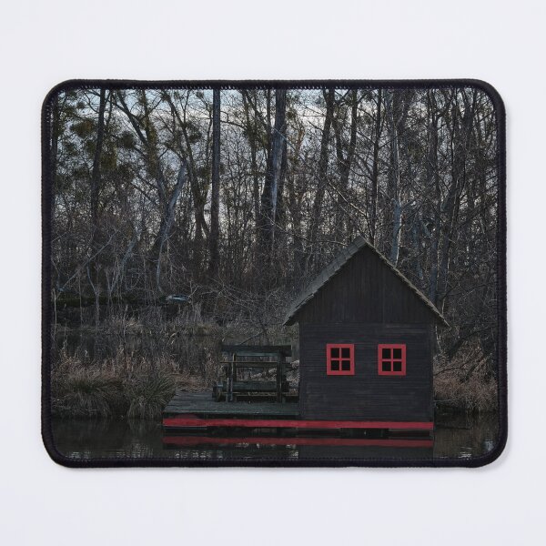 Item preview, Wooden Houseboat with Red Windows on a Quiet Lake – Zálesie, Slovakia designed and sold by RastislavS.
