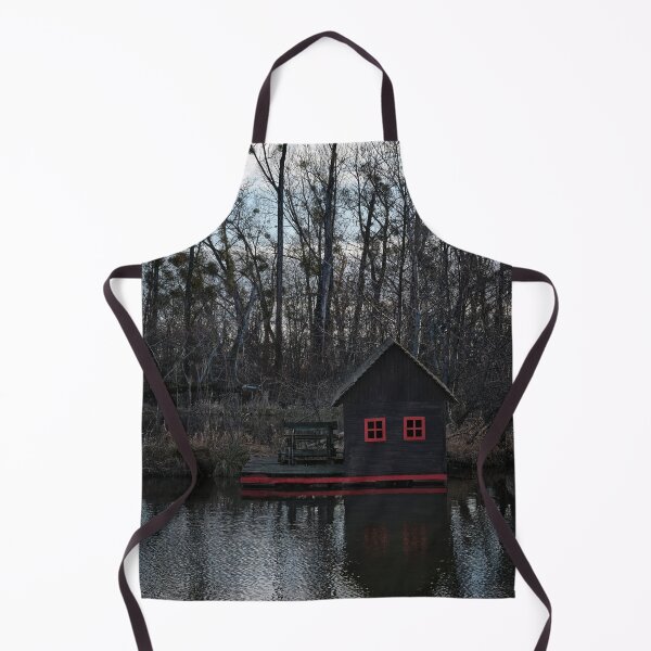 Item preview, Wooden Houseboat with Red Windows on a Quiet Lake – Zálesie, Slovakia designed and sold by RastislavS.