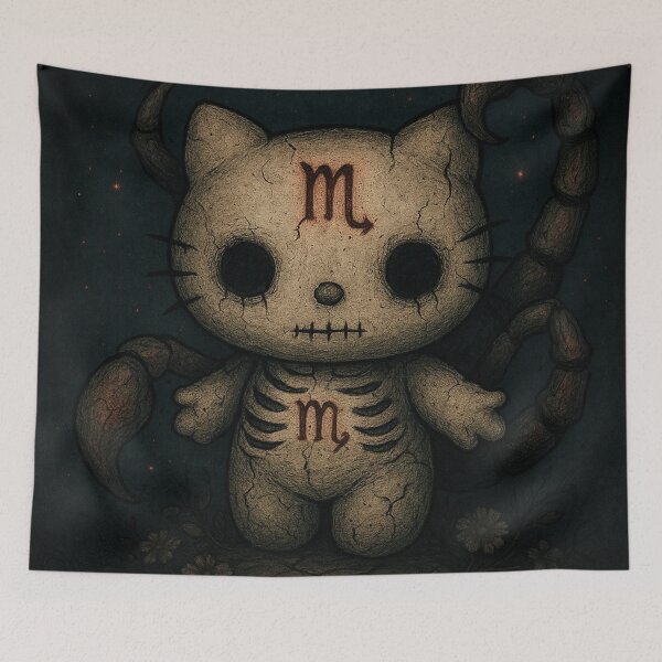 Item preview, Sinister Scorpio: dark cat with scorpion tails and constellations designed and sold by art-emissa.