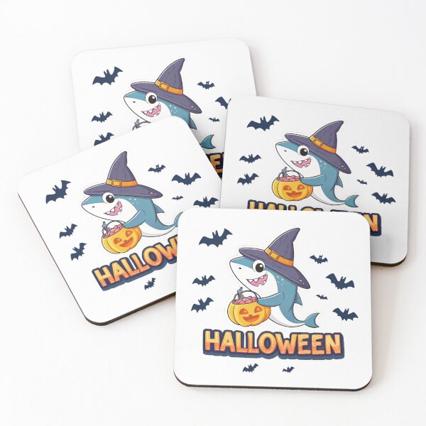Item preview, Halloween Shark Trick or Treat Cartoon with Witch Hat Pumpkin Basket designed and sold by Realupp.