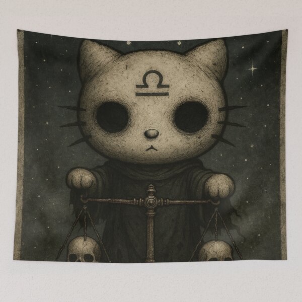 Item preview, Dark Libra: mystical cat with robe and skull scales designed and sold by art-emissa.
