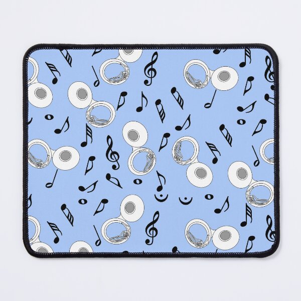 Item preview, White Tubas Black Music Notes Blue designed and sold by BartholGraphics.