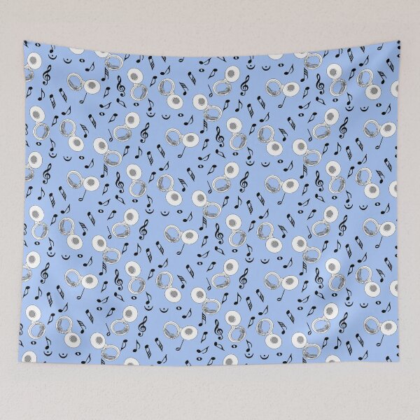 Item preview, White Tubas Black Music Notes Blue designed and sold by BartholGraphics.