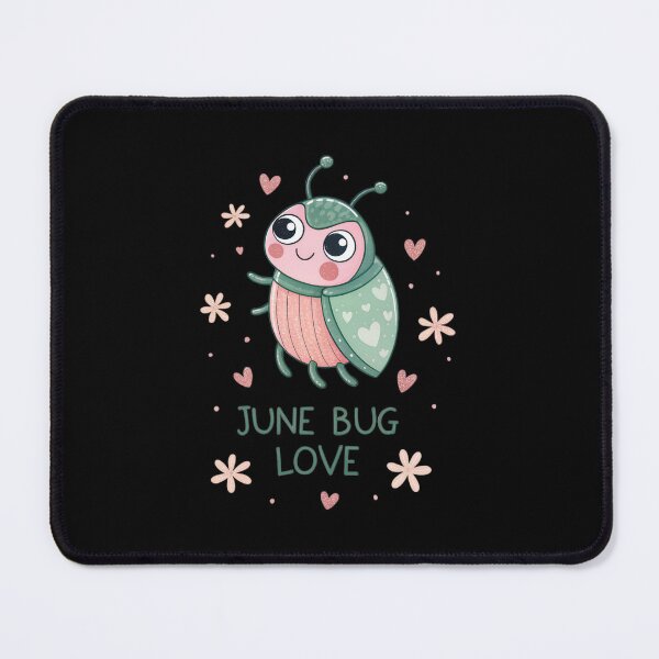 Aperçu de l'œuvre Adorable personnage de June Bug Love – Insecte vert pastel avec de grands yeux et une écriture fantaisiste créée et vendue par VividOrganica.