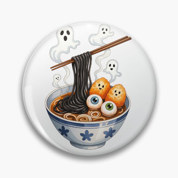 Item preview, Noodles and ghostly treats in a whimsical bowl with chopsticks designed and sold by SpaceartLilu.