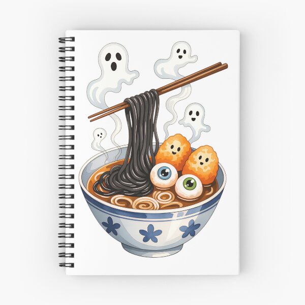 Item preview, Noodles and ghostly treats in a whimsical bowl with chopsticks designed and sold by SpaceartLilu.