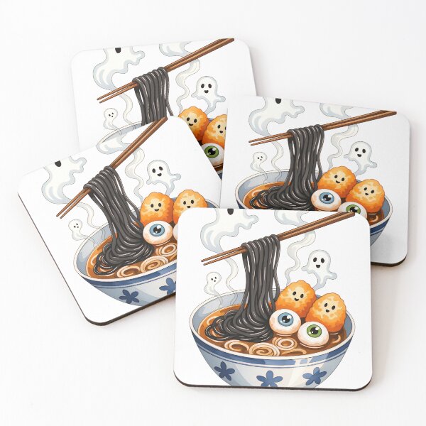 Item preview, Noodles and ghostly treats in a whimsical bowl with chopsticks designed and sold by SpaceartLilu.