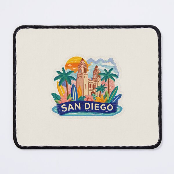 Item preview, San Diego California Vintage Travel Sticker - Retro Palm Trees & Mission Style Design designed and sold by Blurbean.