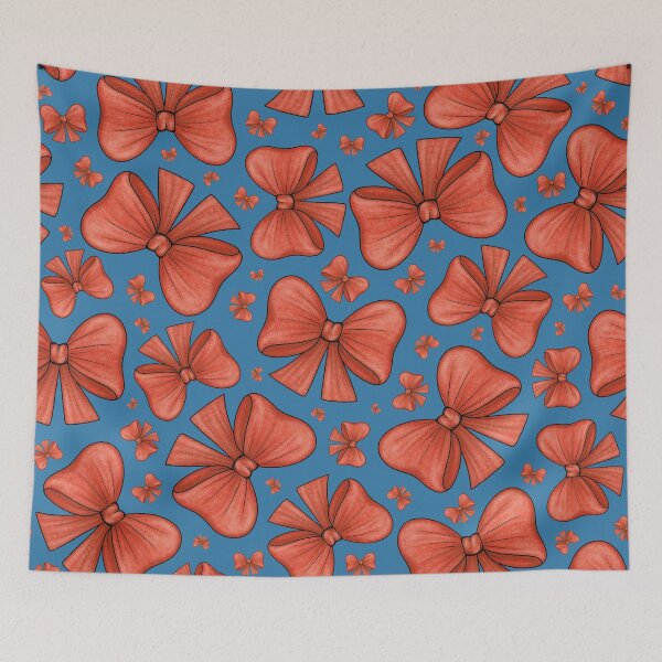 Item preview, Pattern of red bows on a blue background designed and sold by Cherevan.