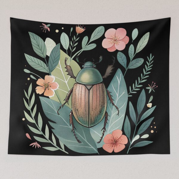 Item preview, Watercolor June Bug Illustration – Fine Art Botanical Nature Print designed and sold by VividOrganica.