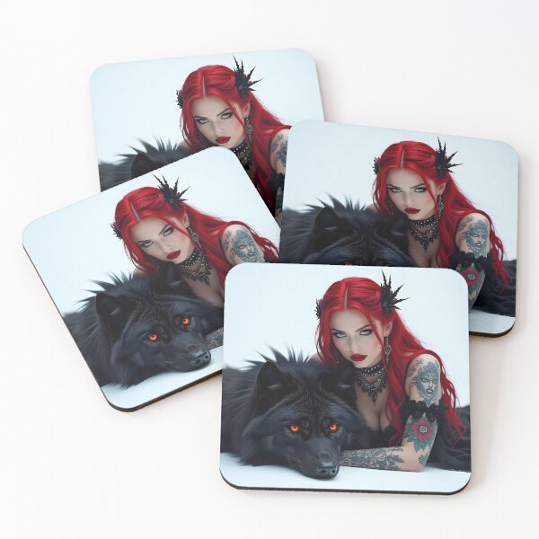Item preview, Red Hair Gothic Girl and Her Wolf designed and sold by GothicRubette.
