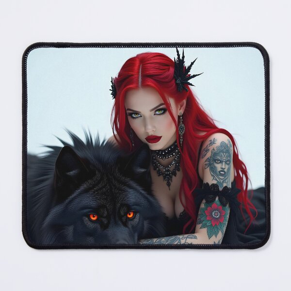 Item preview, Red Hair Gothic Girl and Her Wolf designed and sold by GothicRubette.