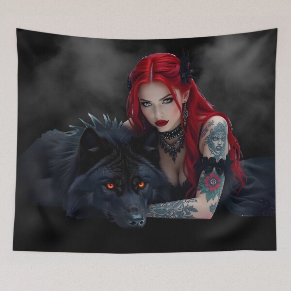 Item preview, Red Hair Gothic Girl and Her Wolf designed and sold by GothicRubette.