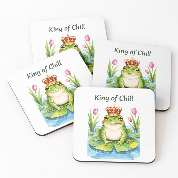Item preview, Green frog wearing a crown relaxing on a lily pad surrounded by flowers in a tranquil pond setting designed and sold by SpaceartLilu.