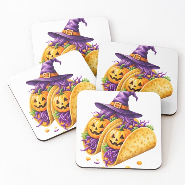 Item preview, Halloween-themed tacos featuring pumpkins and a witch's hat create a festive culinary delight designed and sold by SpaceartLilu.