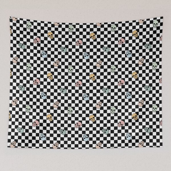 Item preview, Pastel Skulls on black and white checks designed and sold by Studio Valko.
