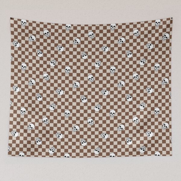 Item preview, Skulls on brown and beige checks designed and sold by Studio Valko.