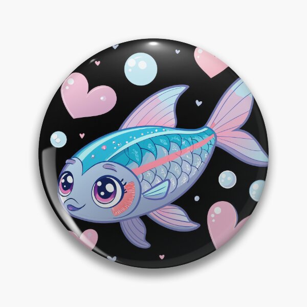 Item preview, Kawaii Neon Tetra Sticker – Cute Pastel Fish with Sparkling Eyes and Heart Bubbles designed and sold by VividOrganica.