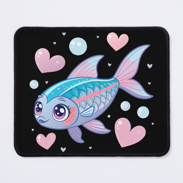 Item preview, Kawaii Neon Tetra Sticker – Cute Pastel Fish with Sparkling Eyes and Heart Bubbles designed and sold by VividOrganica.