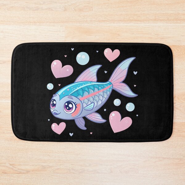 Item preview, Kawaii Neon Tetra Sticker – Cute Pastel Fish with Sparkling Eyes and Heart Bubbles designed and sold by VividOrganica.
