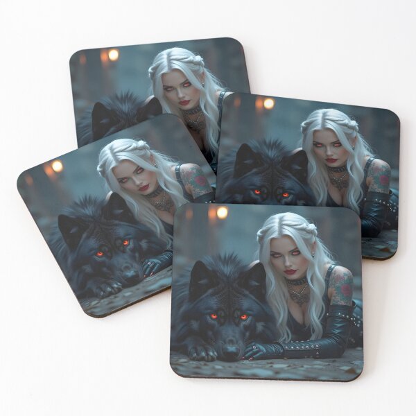 Item preview, White Hair Gothic Girl and Her Wolf designed and sold by GothicRubette.