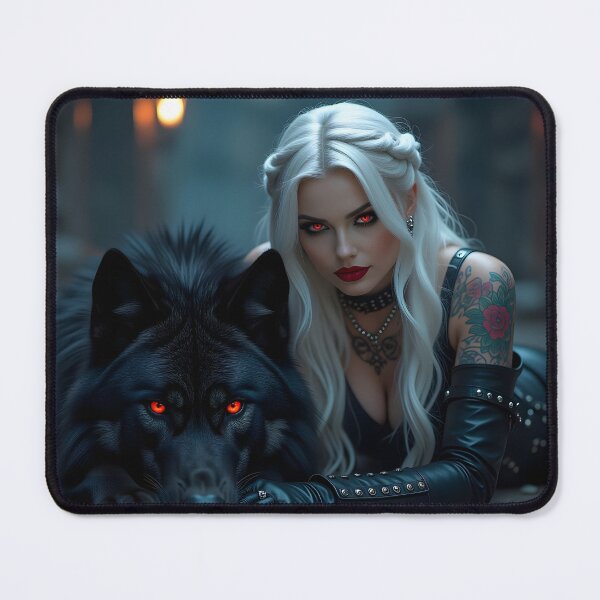 Item preview, White Hair Gothic Girl and Her Wolf designed and sold by GothicRubette.
