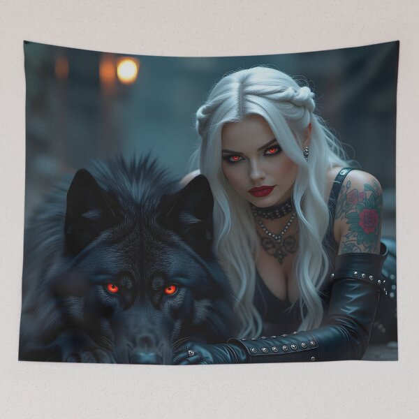 Item preview, White Hair Gothic Girl and Her Wolf designed and sold by GothicRubette.